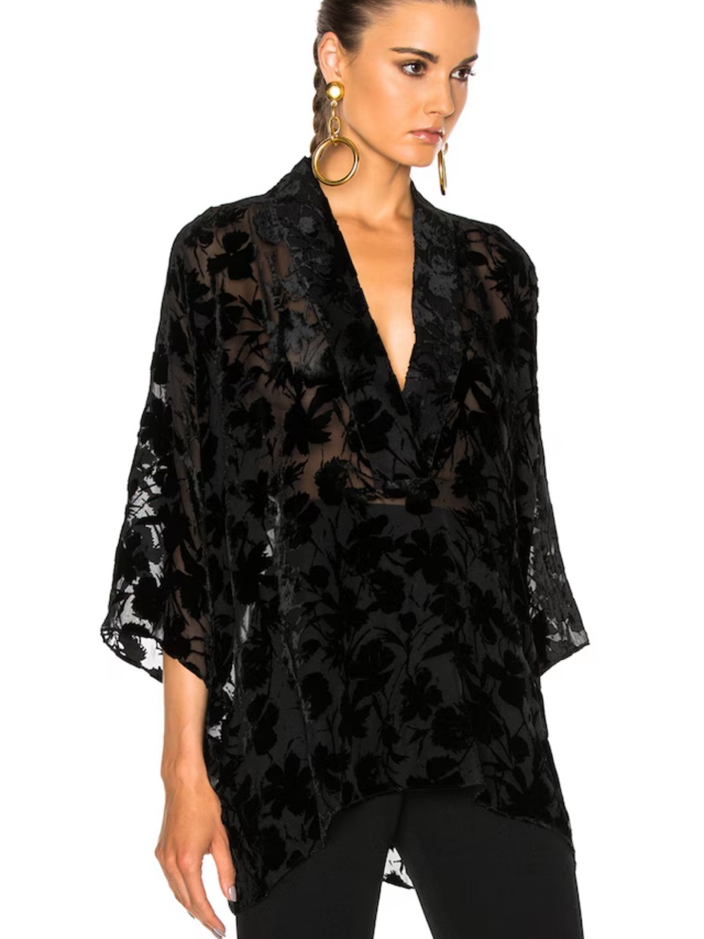 Nili Lotan Helga Top Size M Black Velvet Silk Blend Bunrnout Fabric Luxury Chic